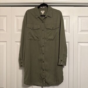 Upwest Shirt Dress Green Button Up Womens Size S Military Lounge Minimalist NWT